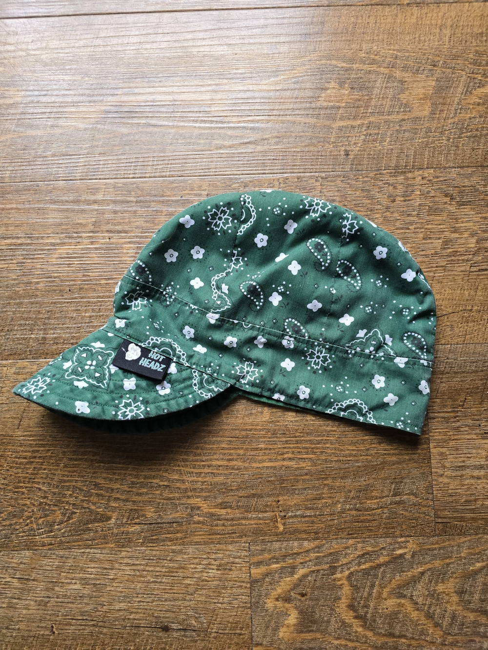 Hot Headz Welding Hat Green Paisley Bandana Reversible 100% Cotton